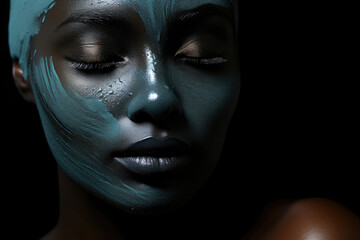 African American woman with cosmetics mask on face, spa procedures, skin care