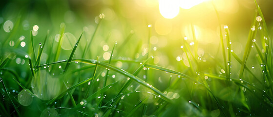 Clean raindrops on the grass