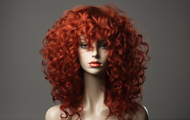 Mannequin head in a curly red wig