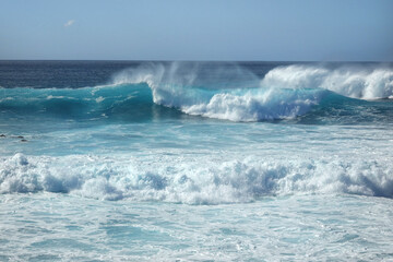 Waves of the Atlantic Ocean along the west coast of Spanish island Lanzarote