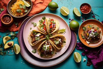 Delicious tacos with beef, vegetables and spices
