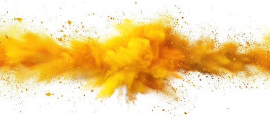 Abstract powder splatted background,Freeze motion of yellow powder exploding, throwing orange dust on white background. - obrazy, fototapety, plakaty