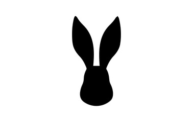 Silhouette of a rabbit head. Easter Bunny. Isolated on white background. Cute animal. Simple black icon of hare. Ideal for logo, emblem, pictogram, print, design element for greeting card, invitation