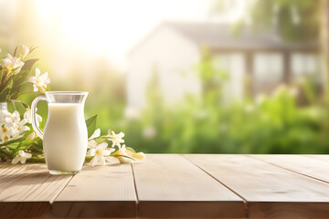 Fresh milk on wooden table