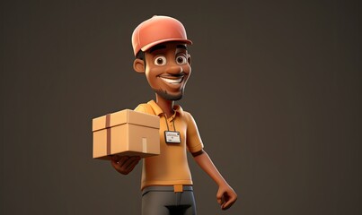 Courier with box, 3d man character. Postman carry mail or package. Male deliver person with parcel.