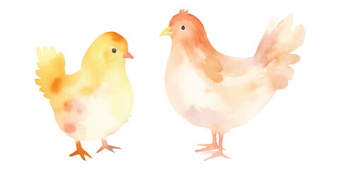 cute hen watercolor vector illustration