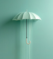 Springtime rainy season conceptual background. Rain pouring underneath the umbrella. - obrazy, fototapety, plakaty