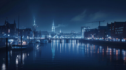 Fototapeta na wymiar Cityscape at night Hamburg Offset