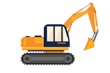 Yellow Excavator vector illustration on white background | Isolated heavy industrial machinery equipment vehicle | Flat Vector