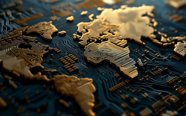 Naklejka premium World Map as a Circuit Board. The Interconnected World.