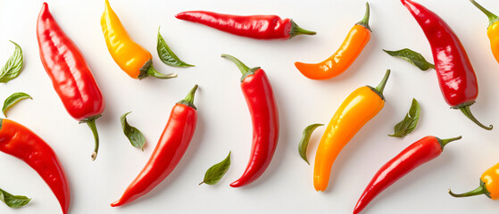 Different hot chili peppers on white background