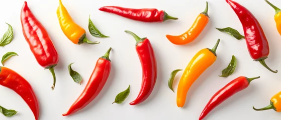 Crédence de cuisine en verre imprimé Piments forts Different hot chili peppers on white background