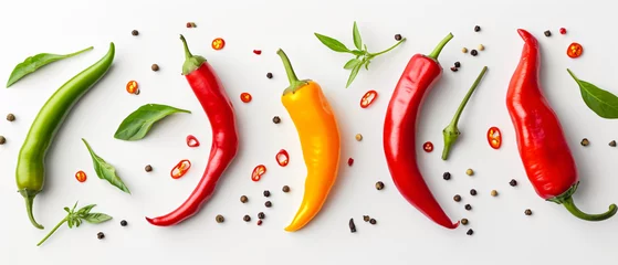 Fototapeten Different hot chili peppers on white background © Merab