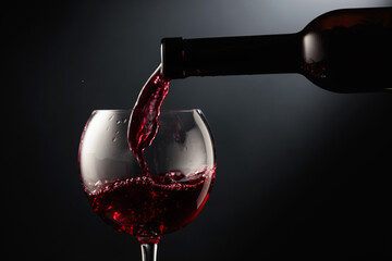 Pouring red wine into a wine glass.