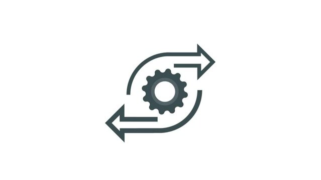 Agile development line animation. Rotating gear and arrows animated icon