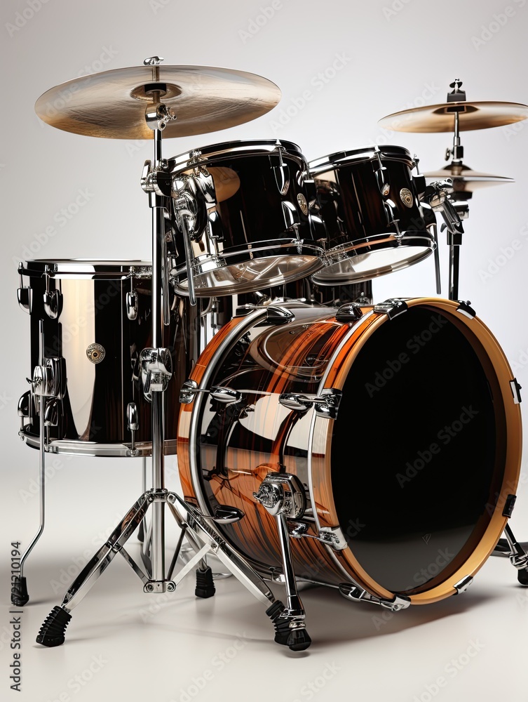 Poster Set of Golden Battery Drum set Isolated with Clipping Path on a white background, Generative AI