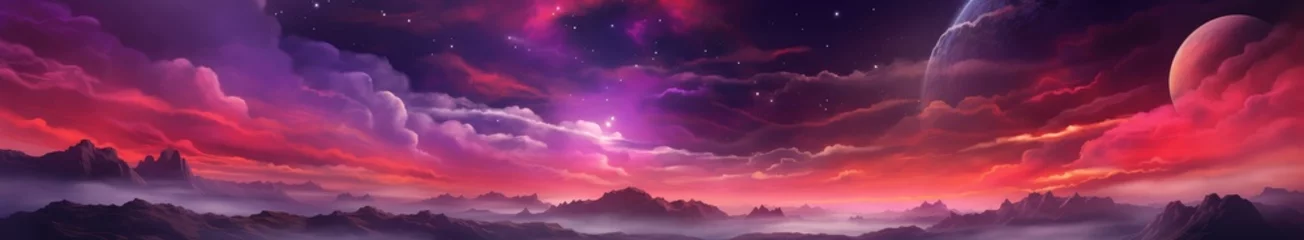 Tuinposter Crimson Galaxy Amidst Celestial Clouds and Stars - Generative AI © Gelpi