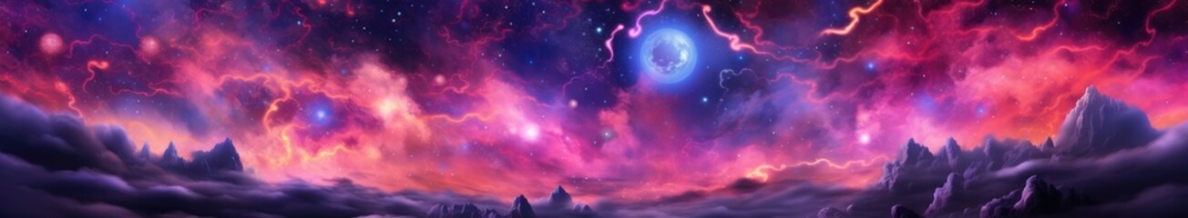 Fototapeta na wymiar Crimson Galaxy Amidst Celestial Clouds and Stars - Generative AI