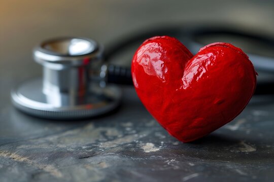 Red heart and stethoscope, a perfect stock photo for healthcare, cardiology, and medical concepts. Symbolizing heart health and care.