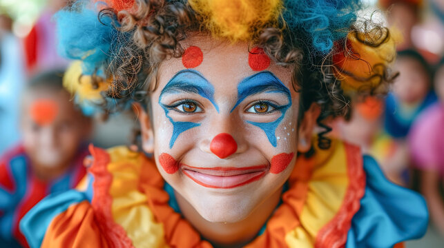 Portrait of clown in park.
