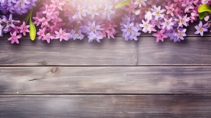 spring background with wooden planks, copy space - generative ai