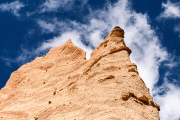 Peculiar red rocks with pinnacles and towers called Lame Rosse in the Sibillini mountains. Marche,...