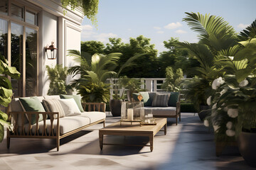 Glamorous outdoor terrace with a Hollywood inspired lounge - obrazy, fototapety, plakaty