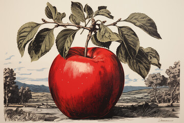 Realistic graphics illustrations with apples background. Red and green apples mix. Apple stay on stolen 3d digital photo.  Realistic apple with leaf. Rain and dew drops on apple set.