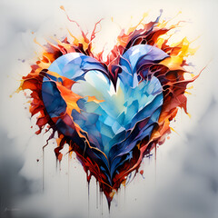 Colorful watercolor abstract heart painting for wallpaper; valentine wallpaper/abstract for love