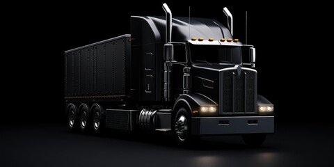 Black truck on black uniform background. Cargo and shipment concept. Generative AI