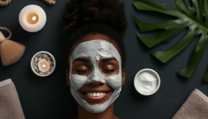 Woman in a spa beauty salon with anti-aging cream on her face.