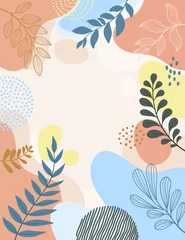 Tuinposter Colorful poster background vector illustration.Exotic plants, branches,art print for beauty, fashion and natural products,wellness, wedding and event. © donnaya92