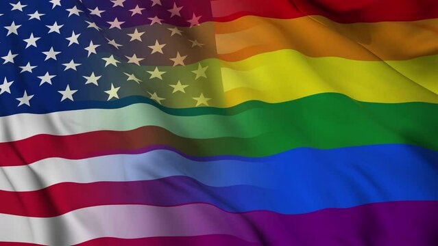 A beautiful view of the American And Lgbt flag video. 3d flag-waving video. American And Lgbt flag 4K resolution.