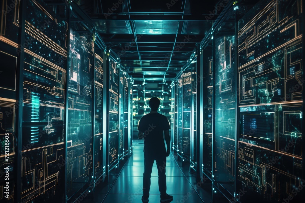 Poster data processing and digital technology with internet network concept.