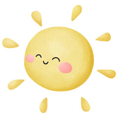 Cute sun cartoon watercolor drawing