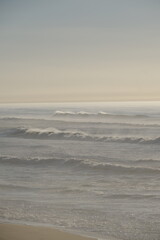 A close-up of some big waves at Horizon Beach at dusk and in Winter. Cap Ferret, France - January 25, 2024.
