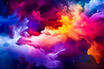 Abstract colorful background with multi colored smoke in the form of an explosion. - obrazy, fototapety, plakaty