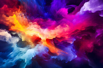 Abstract colorful background with multi colored smoke in the form of an explosion.