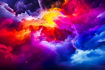 Abstract colorful background with multi colored smoke in the form of an explosion. - obrazy, fototapety, plakaty