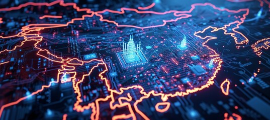 China glow map. Global wireless network concept. Generative AI technology. - obrazy, fototapety, plakaty