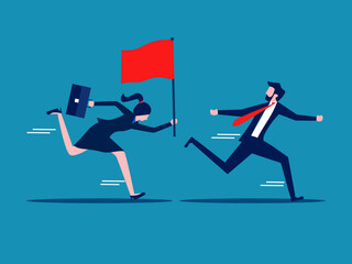 Businessman passes red flag to running colleague