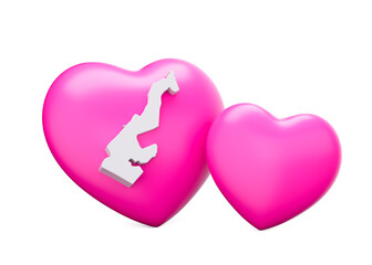 3d Shiny Pink Hearts With 3d White Map Of Monaco Isolated On White Background 3d Illustration