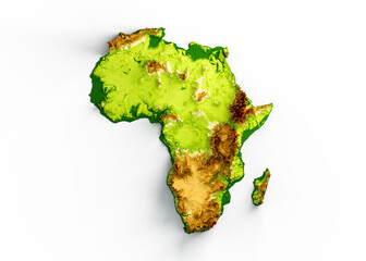 Africa Map Shaded Relief Color Height Map On White Background 3d Illustration
