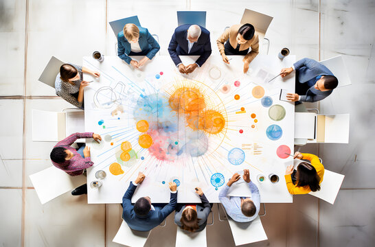 Top view of Business People Meeting Corporate Teamwork Brainstorming. business people working together in office. Planning Strategy Teamwork Concept