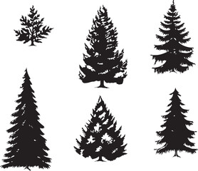 Obraz premium A set of Christmas trees. Hand drawn vector illustration 