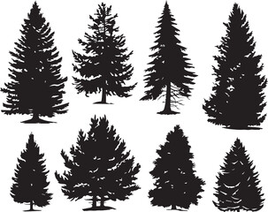 Obraz premium A set of Christmas trees. Hand drawn vector illustration 