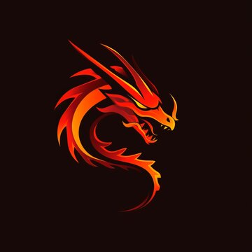A fierce dragon logo, with flames emanating from its mouth, designed in red and orange on a black background