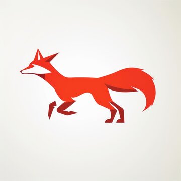 A bold, red fox logo, depicted mid-stride with a bushy tail, set against a pure white background