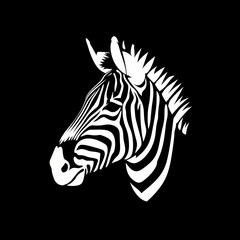 A striking zebra logo, with bold black and white stripes, set against a black background