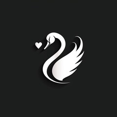 Obraz premium An elegant white swan logo with a long, flowing neck, forming a subtle heart shape, on a black background